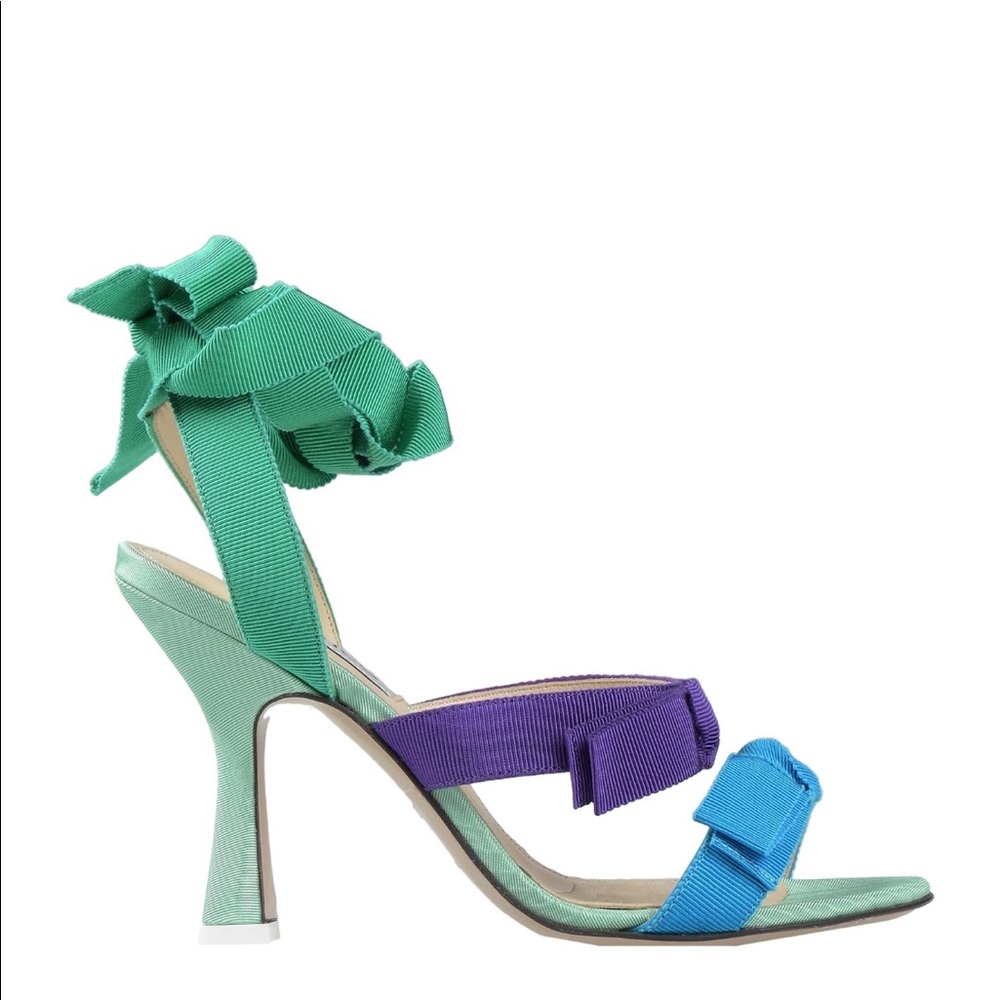 The Attico Multi-Colored Ribbon Leather Strap Design Green/Purple/Blue Sandals